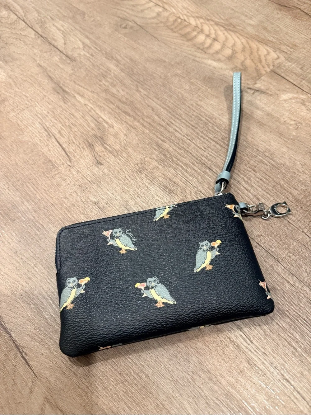 Coach Party Owl Corner Zip Wristlet